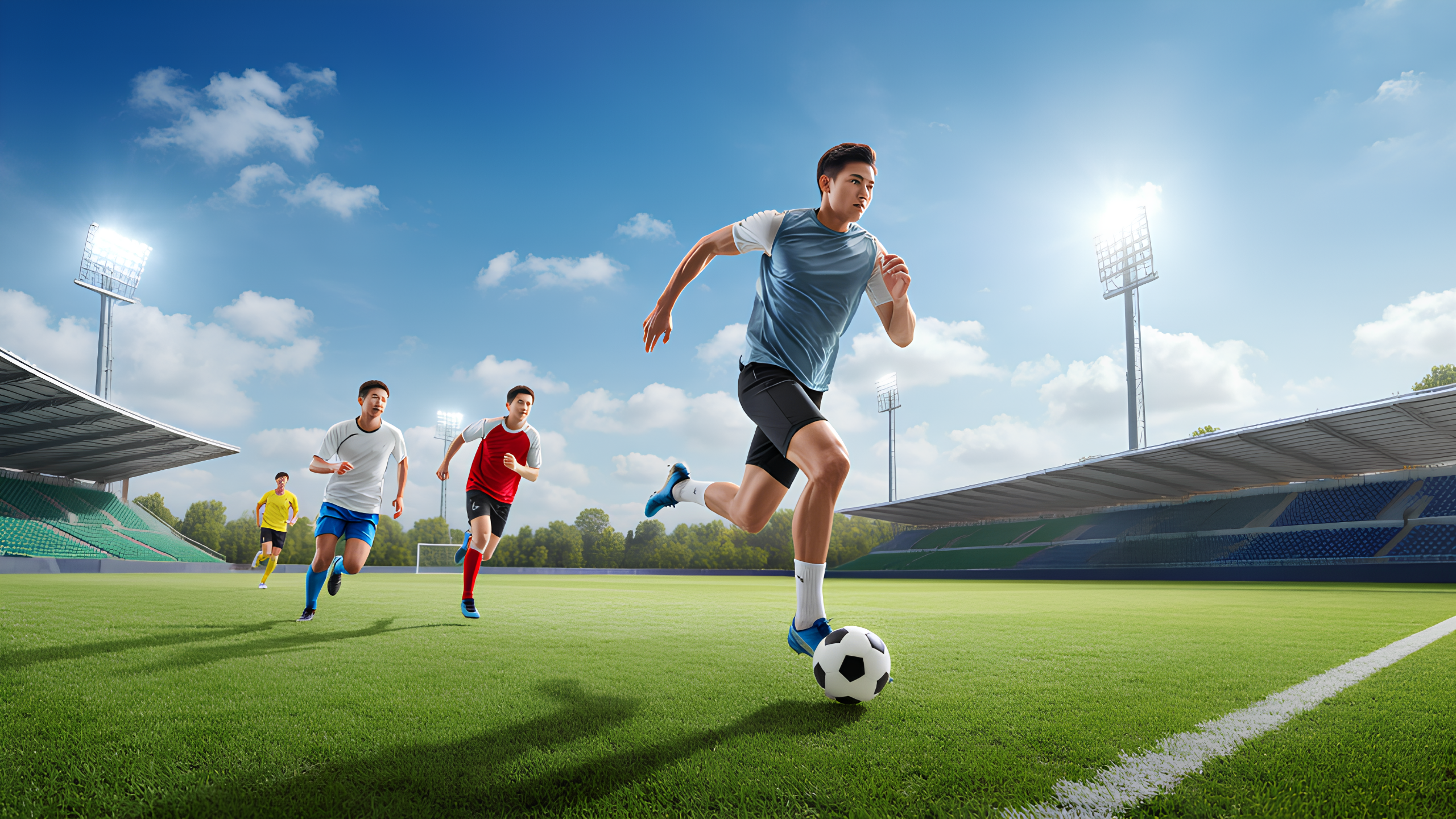 足球明星在赛场上展现技术和实力